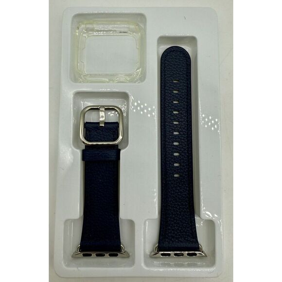 Leather Band For Apple iWatch 38-40mm Series 5/4/3/2/1 Dark Blue & Clear Bezel - Picture 2 of 2